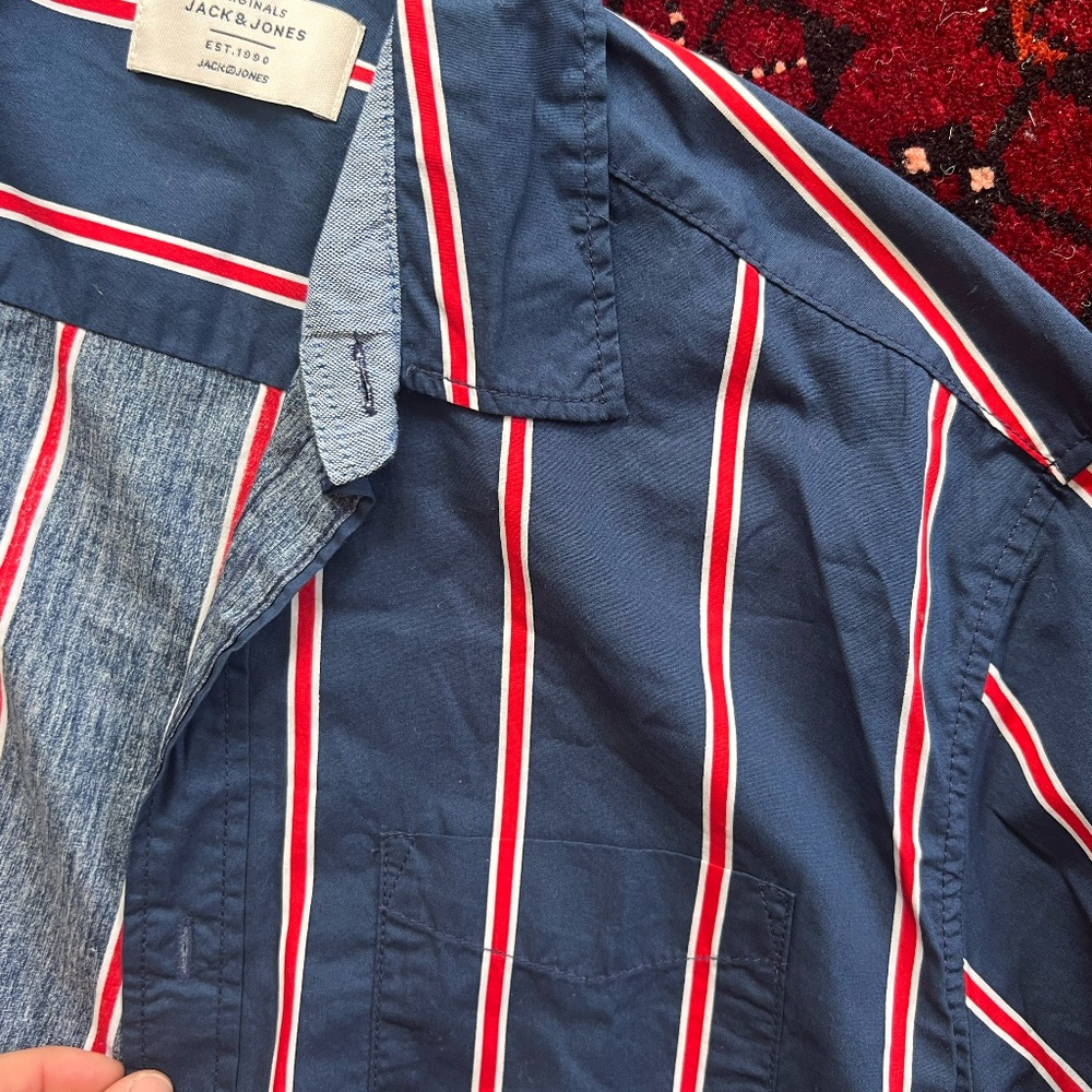striped Blue and red button up long sleeve Shirt Men's Size M